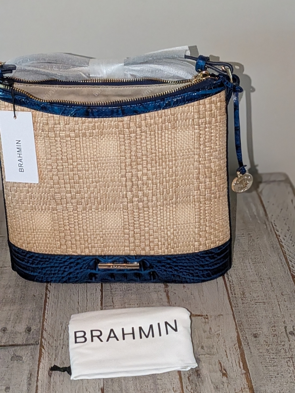 Brahmin Katie Sapphire Beachrose Straw Bag - Picture 2 of 8